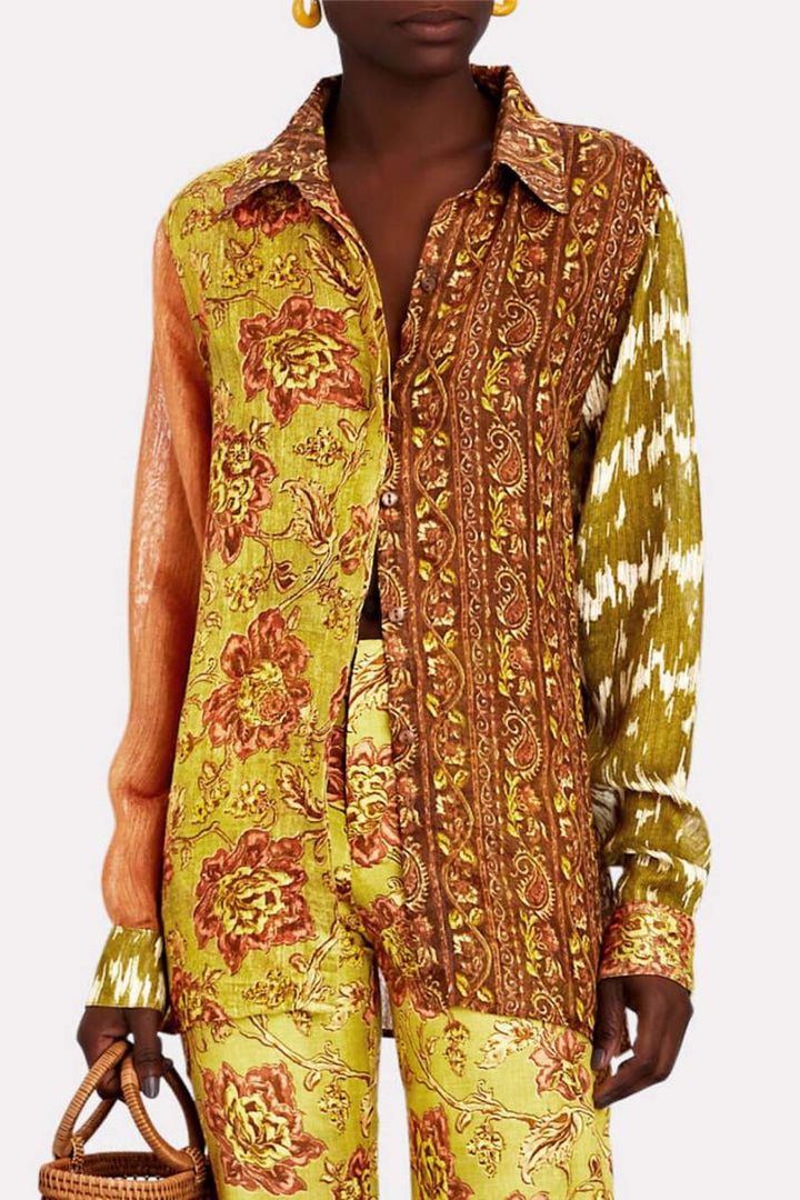 Maya | Unique Cliff Recycled Ethnic Print Button Top