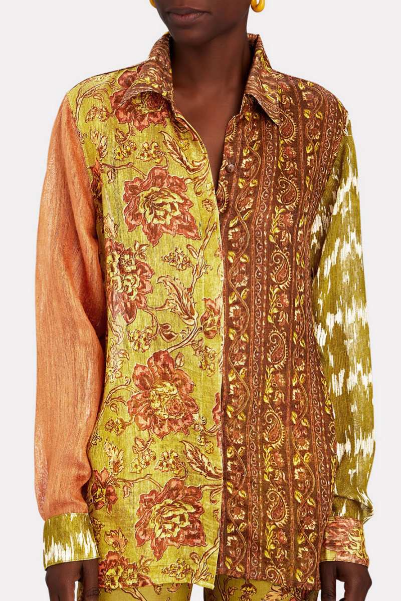 Maya | Unique Cliff Recycled Ethnic Print Button Top