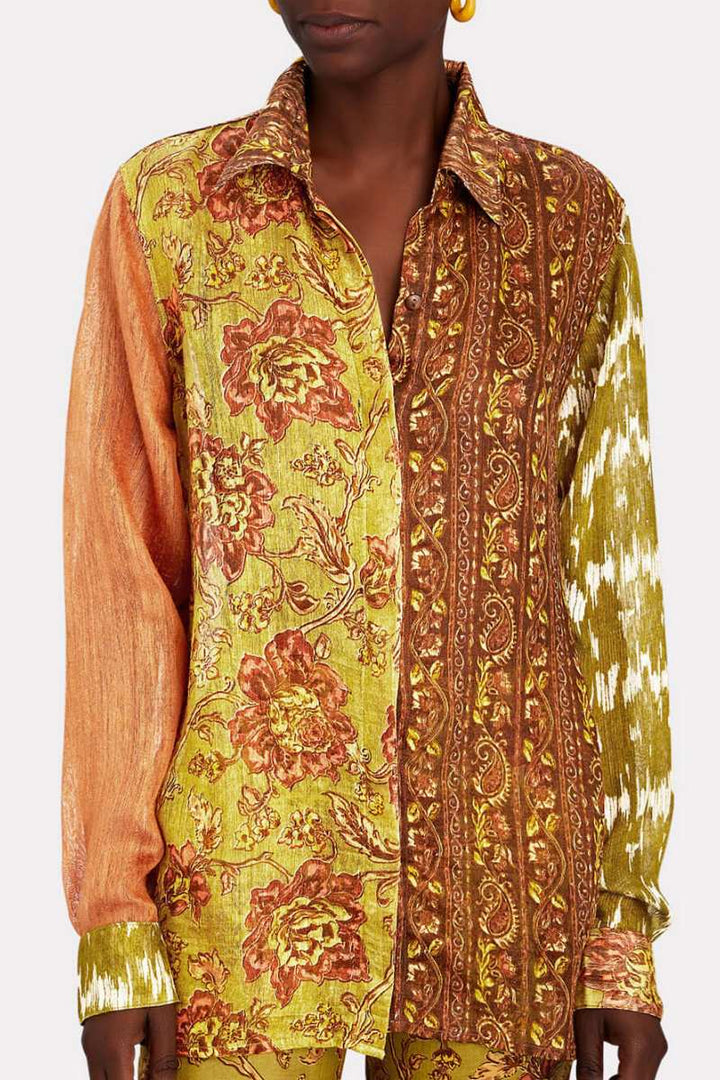 Maya | Unique Cliff Recycled Ethnic Print Button Top