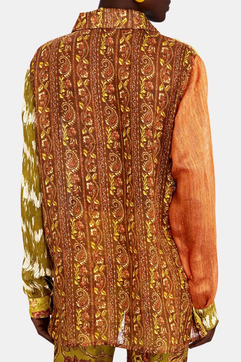 Maya | Unique Cliff Recycled Ethnic Print Button Top
