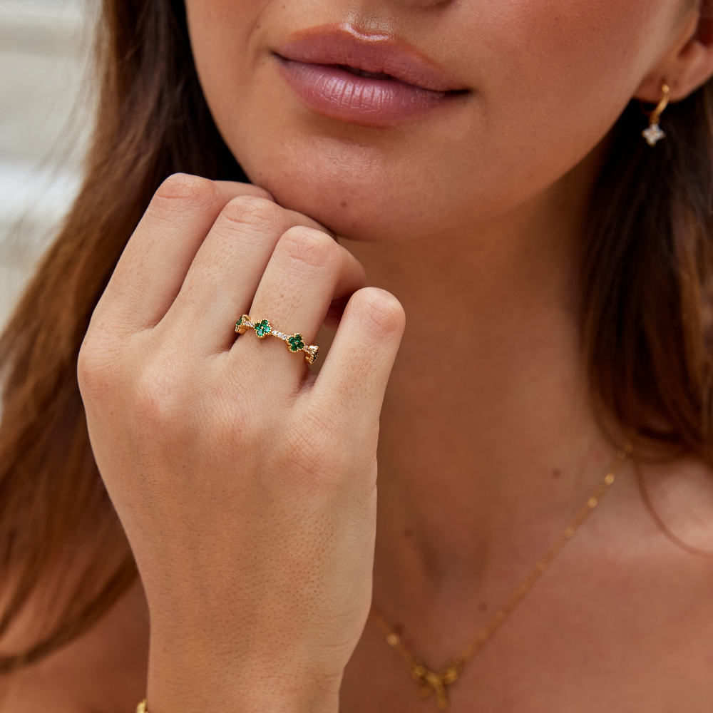 Kalia | Four Leaf Crystal Ring