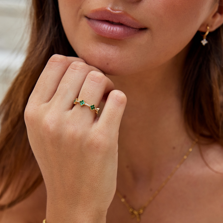 Kalia | Four Leaf Crystal Ring
