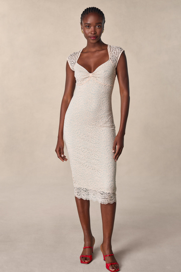 Saphira | Floral Lace Bow Midi Dress