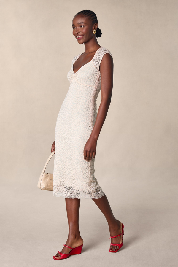 Saphira | Floral Lace Bow Midi Dress