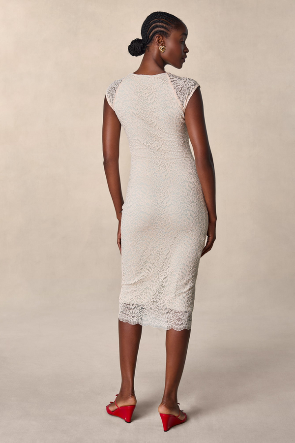 Saphira | Floral Lace Bow Midi Dress