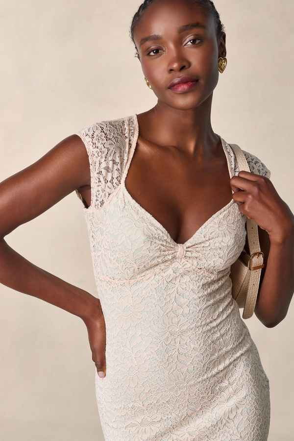 Saphira | Floral Lace Bow Midi Dress