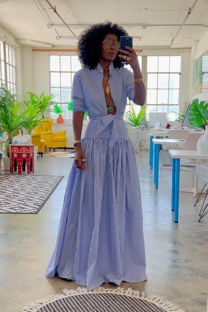 Elani | Striped Shirt & Pleated Skirt Set