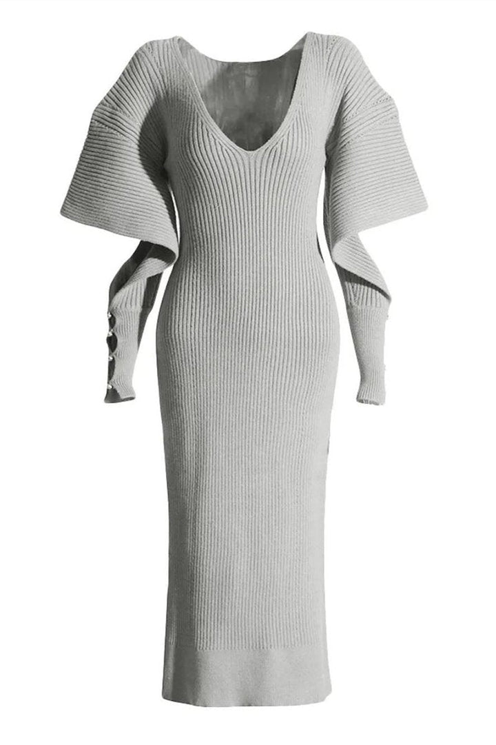 Neriah | Cut-out Batwing Sleeve Midi Knit Dress