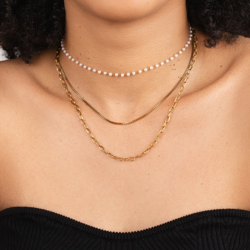 Aelina | Triple Chain & Pearl Necklace