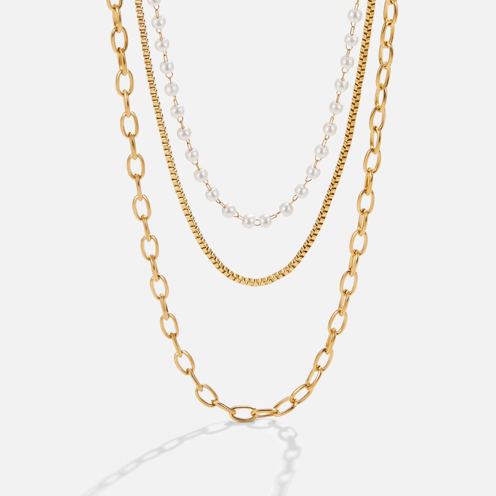 Aelina | Triple Chain & Pearl Necklace