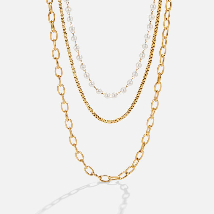 Aelina | Triple Chain & Pearl Necklace