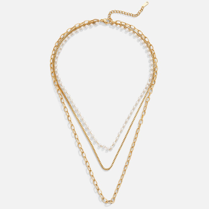 Aelina | Triple Chain & Pearl Necklace