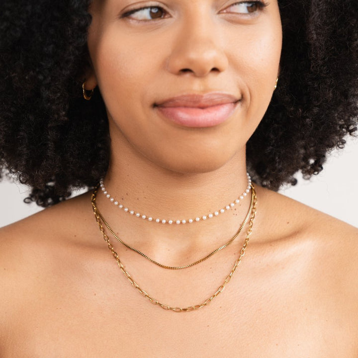 Aelina | Triple Chain & Pearl Necklace