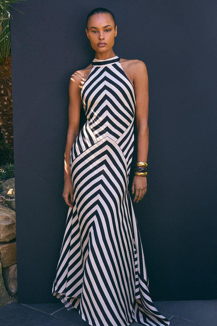 Zenya | Chevron Stripe Halter Maxi Dress