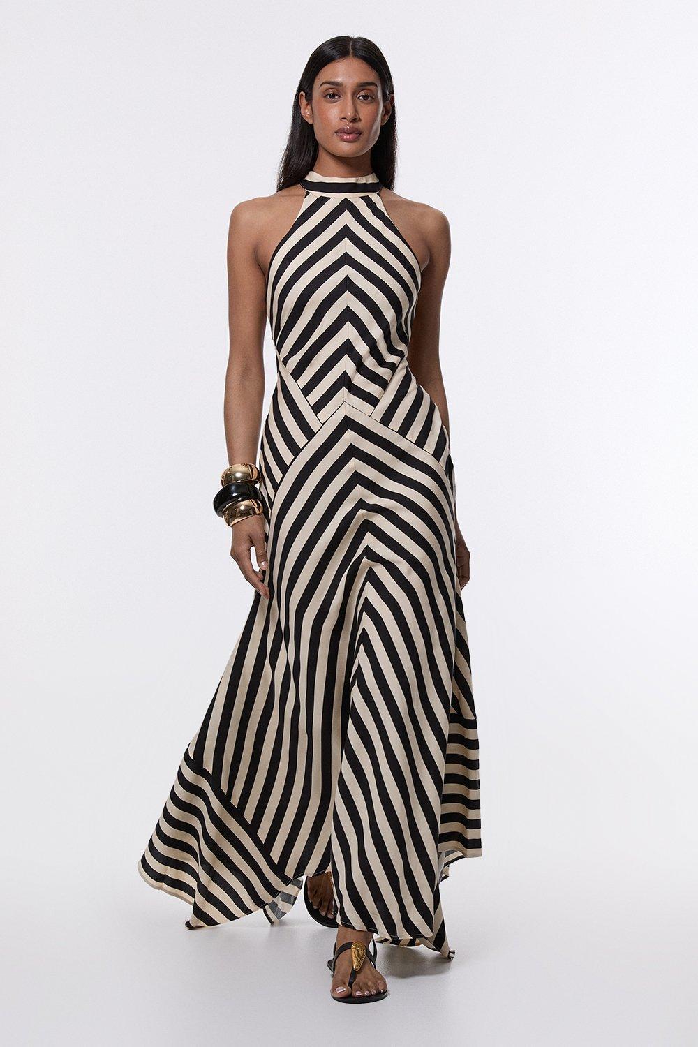 Zenya | Chevron Stripe Halter Maxi Dress