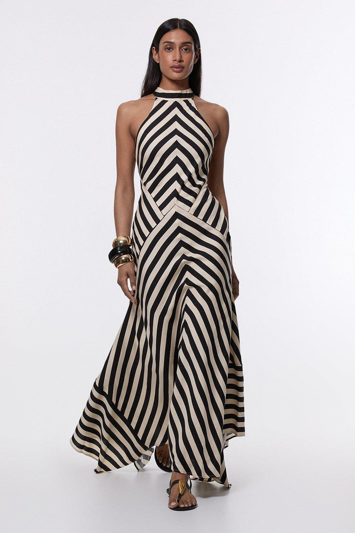 Zenya | Chevron Stripe Halter Maxi Dress