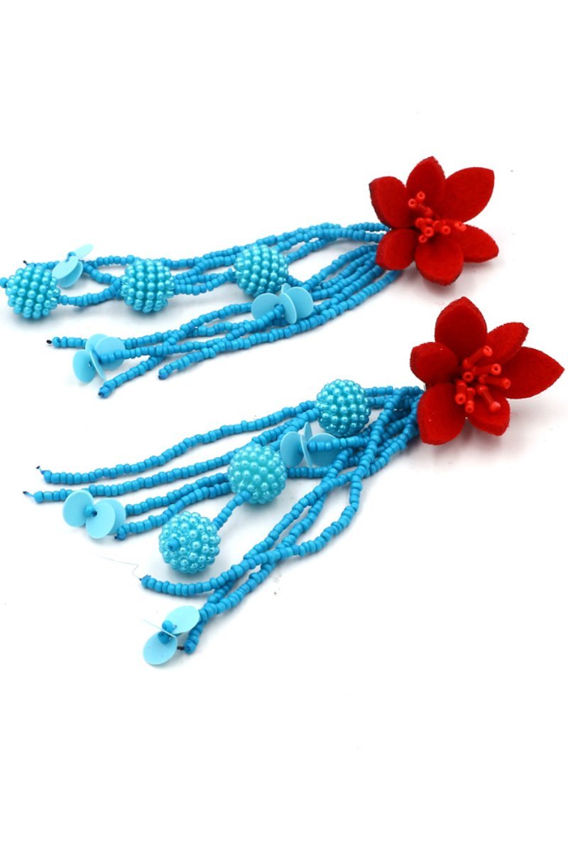 Eliora | Contrast Color Floral Beaded Earrings