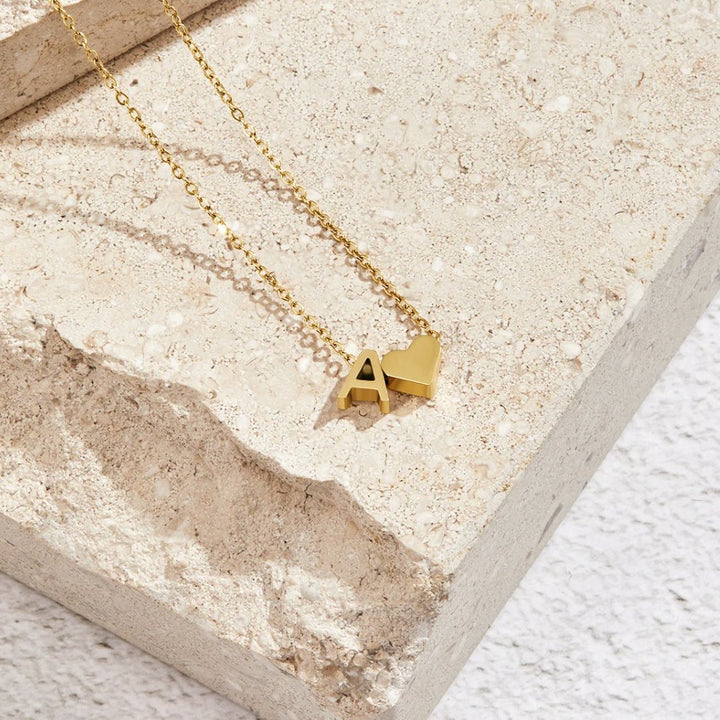 Amora | Initial & Heart Gold Necklace