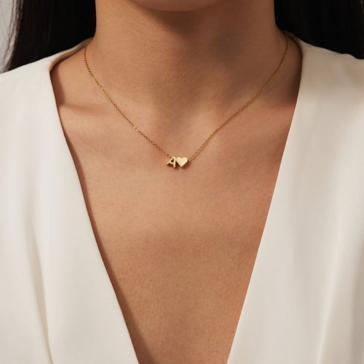 Amora | Initial & Heart Gold Necklace