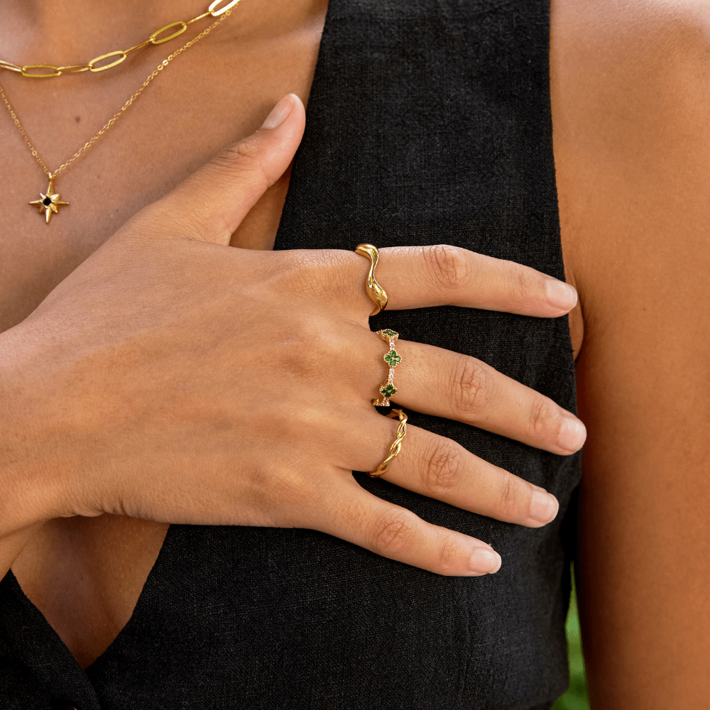 Kalia | Four Leaf Crystal Ring