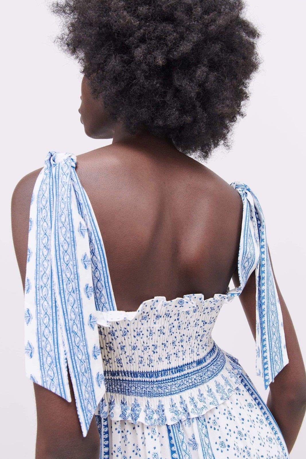 Liora | Printed Shirred Strap Midi Dress