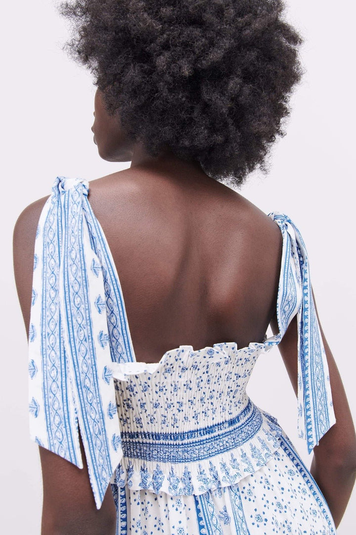 Liora | Printed Shirred Strap Midi Dress