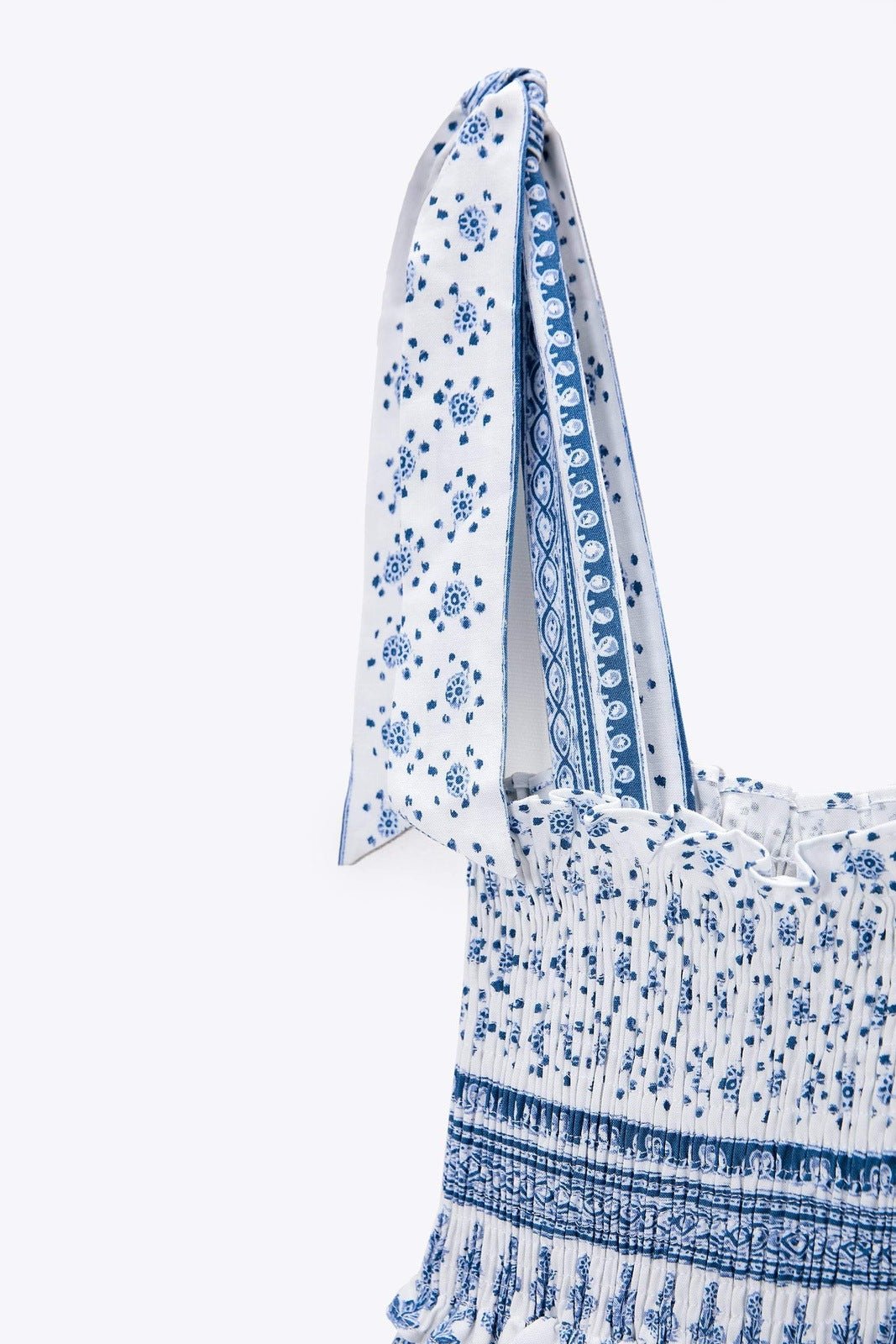Liora | Printed Shirred Strap Midi Dress