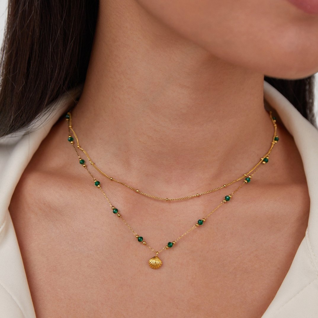 Allysa | Gold Shell & Green Bead Necklace