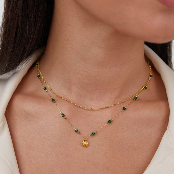 Allysa | Gold Shell & Green Bead Necklace