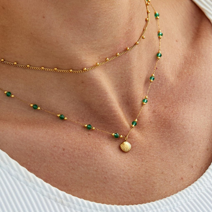 Allysa | Gold Shell & Green Bead Necklace