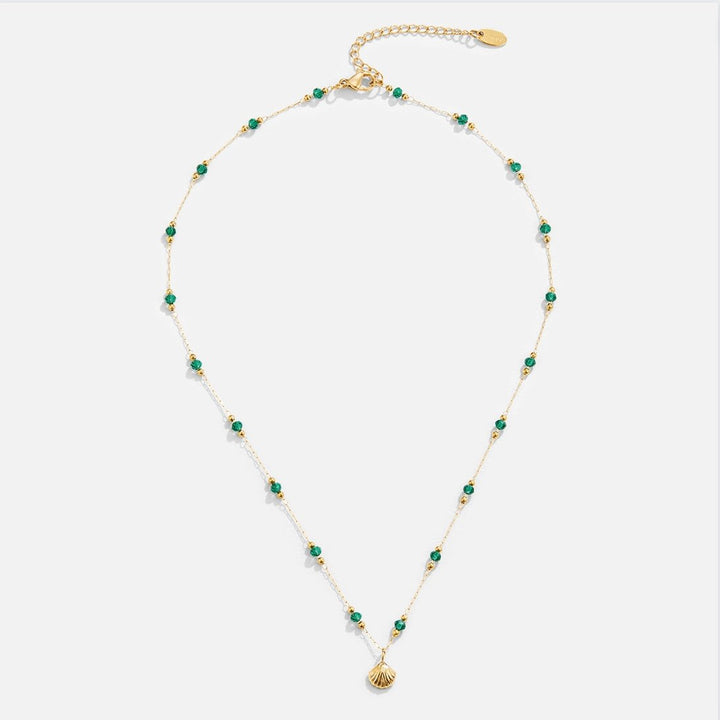 Allysa | Gold Shell & Green Bead Necklace