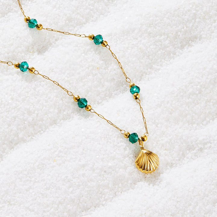 Allysa | Gold Shell & Green Bead Necklace