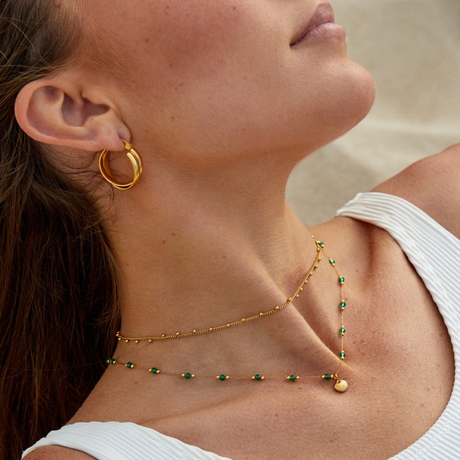 Allysa | Gold Shell & Green Bead Necklace