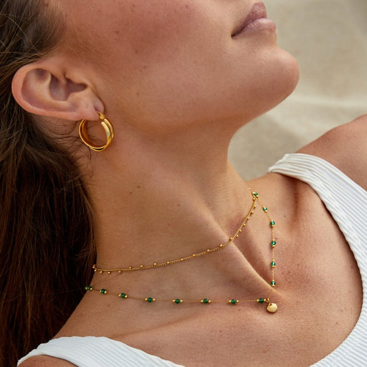 Allysa | Gold Shell & Green Bead Necklace