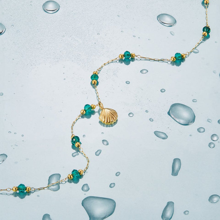 Allysa | Gold Shell & Green Bead Necklace
