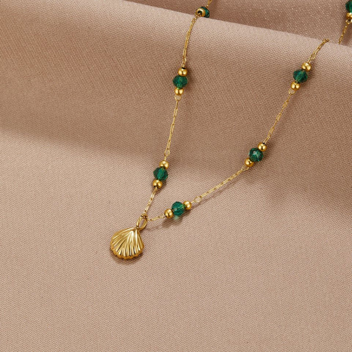 Allysa | Gold Shell & Green Bead Necklace
