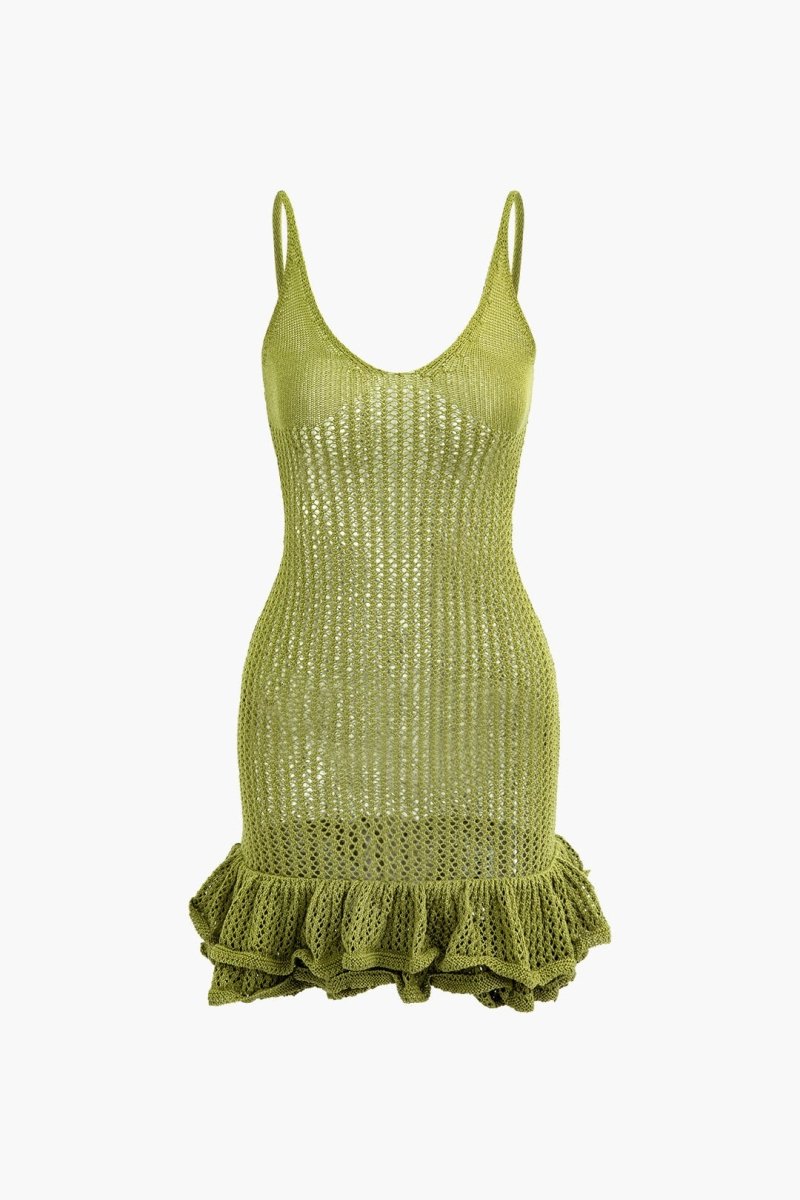Aluna | V-neck Ruffle Hem Knit Mini Dress