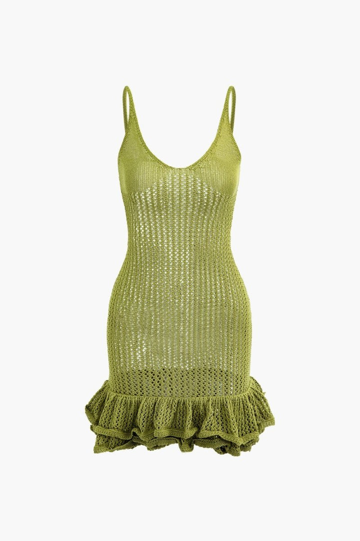 Aluna | V-neck Ruffle Hem Knit Mini Dress