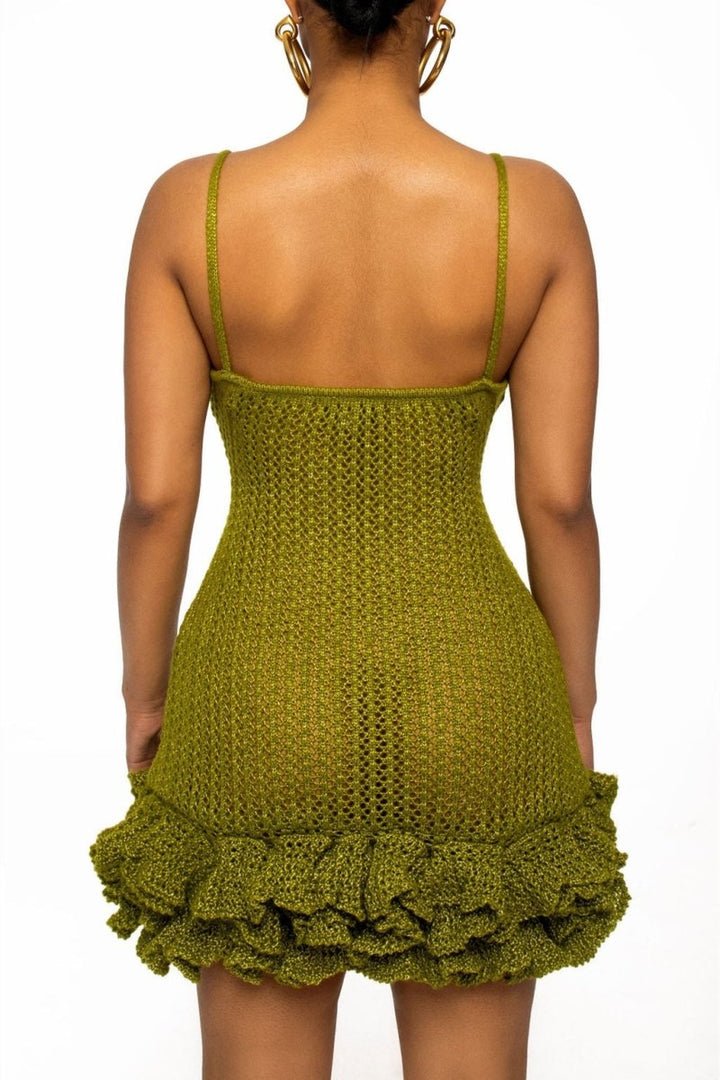 Aluna | V-neck Ruffle Hem Knit Mini Dress